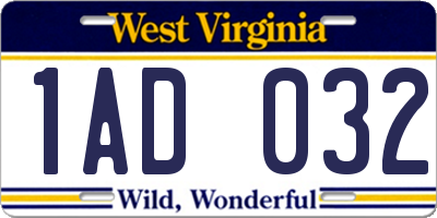 WV license plate 1AD032