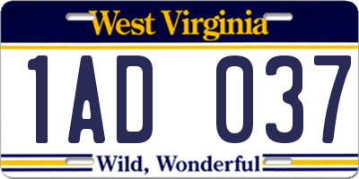 WV license plate 1AD037