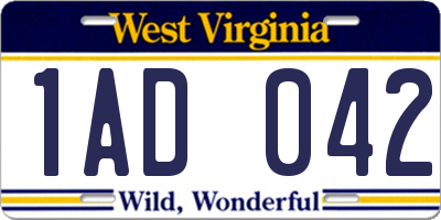 WV license plate 1AD042