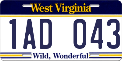 WV license plate 1AD043