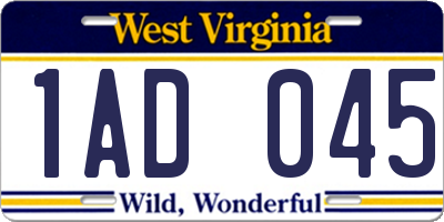 WV license plate 1AD045