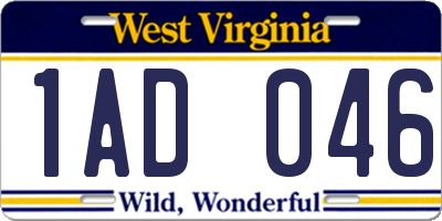 WV license plate 1AD046