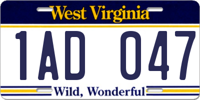 WV license plate 1AD047