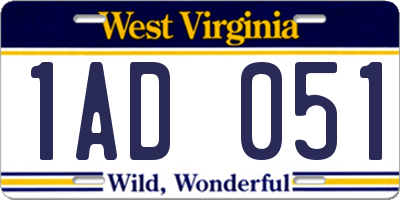 WV license plate 1AD051