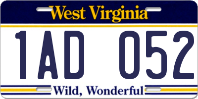 WV license plate 1AD052