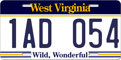 WV license plate 1AD054