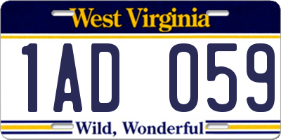 WV license plate 1AD059