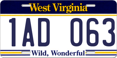 WV license plate 1AD063