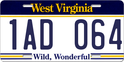 WV license plate 1AD064