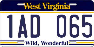 WV license plate 1AD065