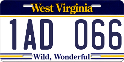 WV license plate 1AD066