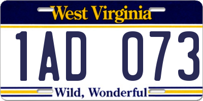 WV license plate 1AD073