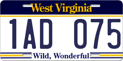 WV license plate 1AD075