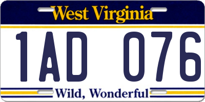 WV license plate 1AD076