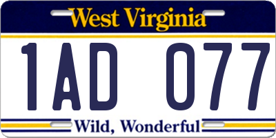 WV license plate 1AD077