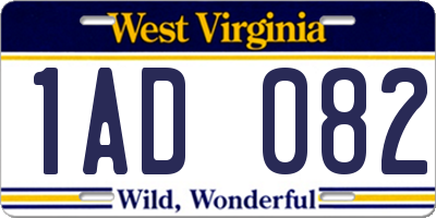 WV license plate 1AD082