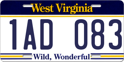 WV license plate 1AD083