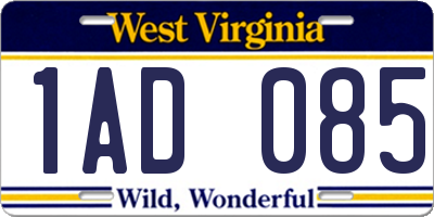 WV license plate 1AD085