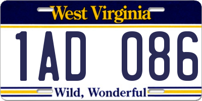 WV license plate 1AD086