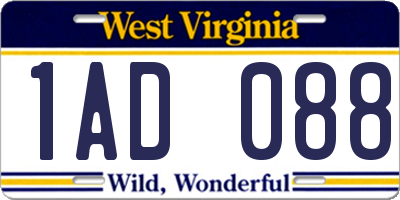 WV license plate 1AD088