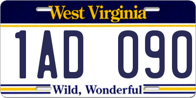 WV license plate 1AD090