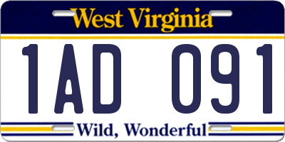 WV license plate 1AD091