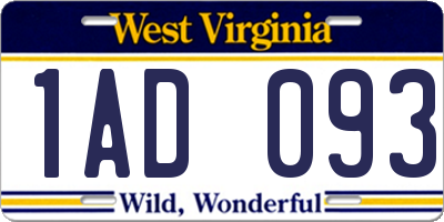 WV license plate 1AD093