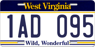 WV license plate 1AD095