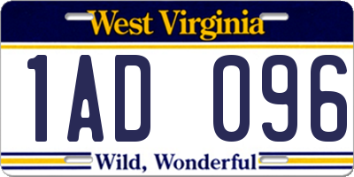 WV license plate 1AD096