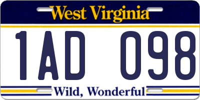 WV license plate 1AD098