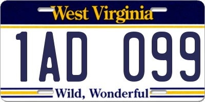 WV license plate 1AD099