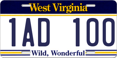 WV license plate 1AD100