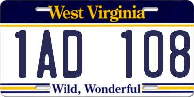 WV license plate 1AD108