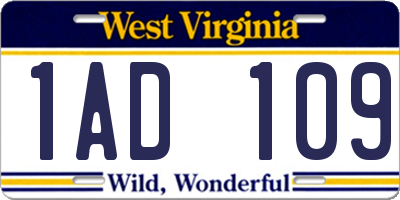 WV license plate 1AD109