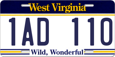 WV license plate 1AD110