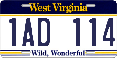 WV license plate 1AD114