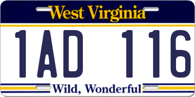 WV license plate 1AD116