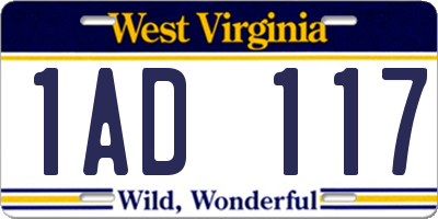 WV license plate 1AD117