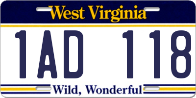 WV license plate 1AD118