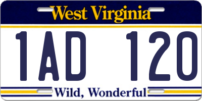 WV license plate 1AD120