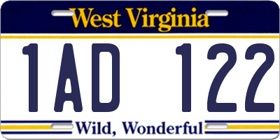 WV license plate 1AD122