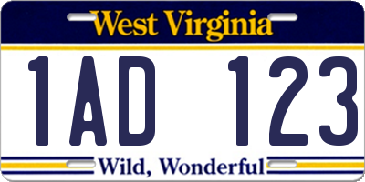 WV license plate 1AD123