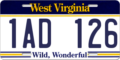 WV license plate 1AD126