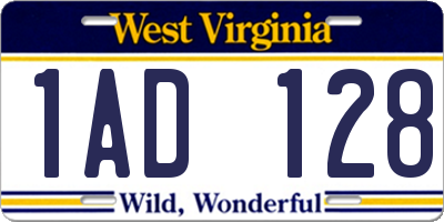 WV license plate 1AD128