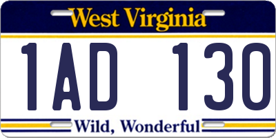 WV license plate 1AD130
