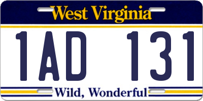 WV license plate 1AD131