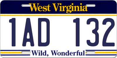 WV license plate 1AD132