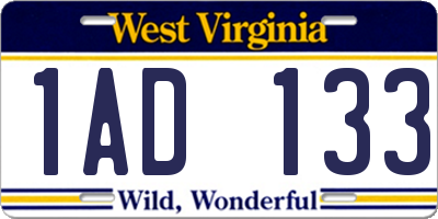 WV license plate 1AD133