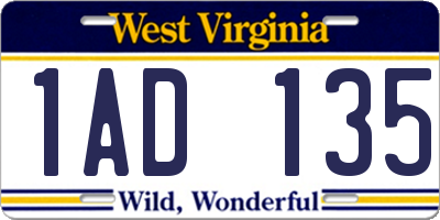 WV license plate 1AD135