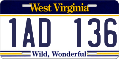 WV license plate 1AD136